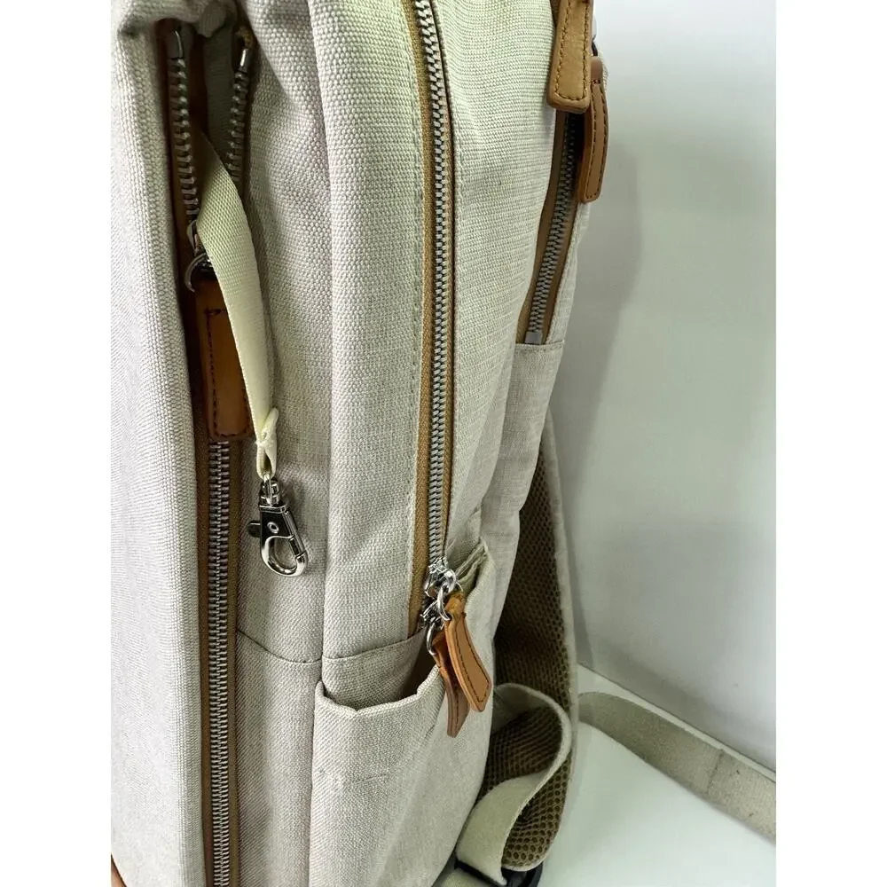 Nordace Siena Smart Backpack Beige Water Resistant Travel Laptop Bag USB 15.6”